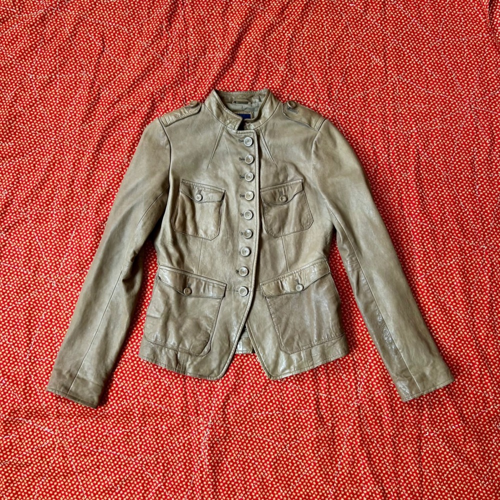Gap XS Leather Military Band napoleon military style Jacket Tan Button Front